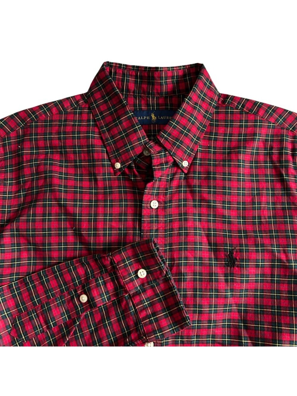 Ralph Lauren Mens Sz L Red & Green Plaid Button-Down Long Sleeve Shirt Classic F
